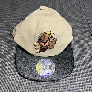 LTC Snapback Hat With Bear Logo Embroidery & Faux Leather Brim Adjustable Tan &